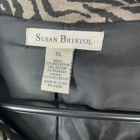 Susan Bristol Womens Jacket Brown Animal Cheetah XL Knit Belted Lined Mob Wife - Picture 10 of 16